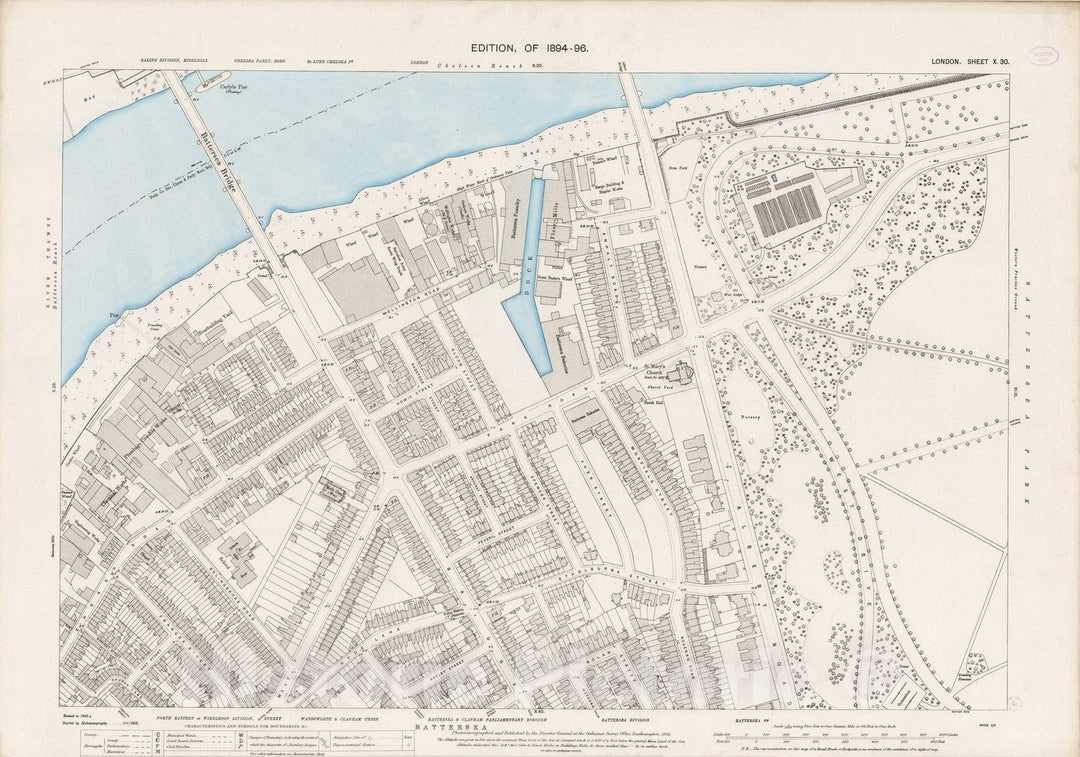 Historic Map : London (England), City Atlas Map, London Sheet X.30 1895 - Vintage Wall Art