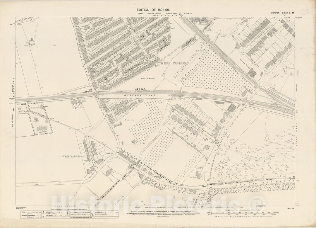 Historic Map : London (England), City Atlas Map, London Sheet X.44 1895 - Vintage Wall Art