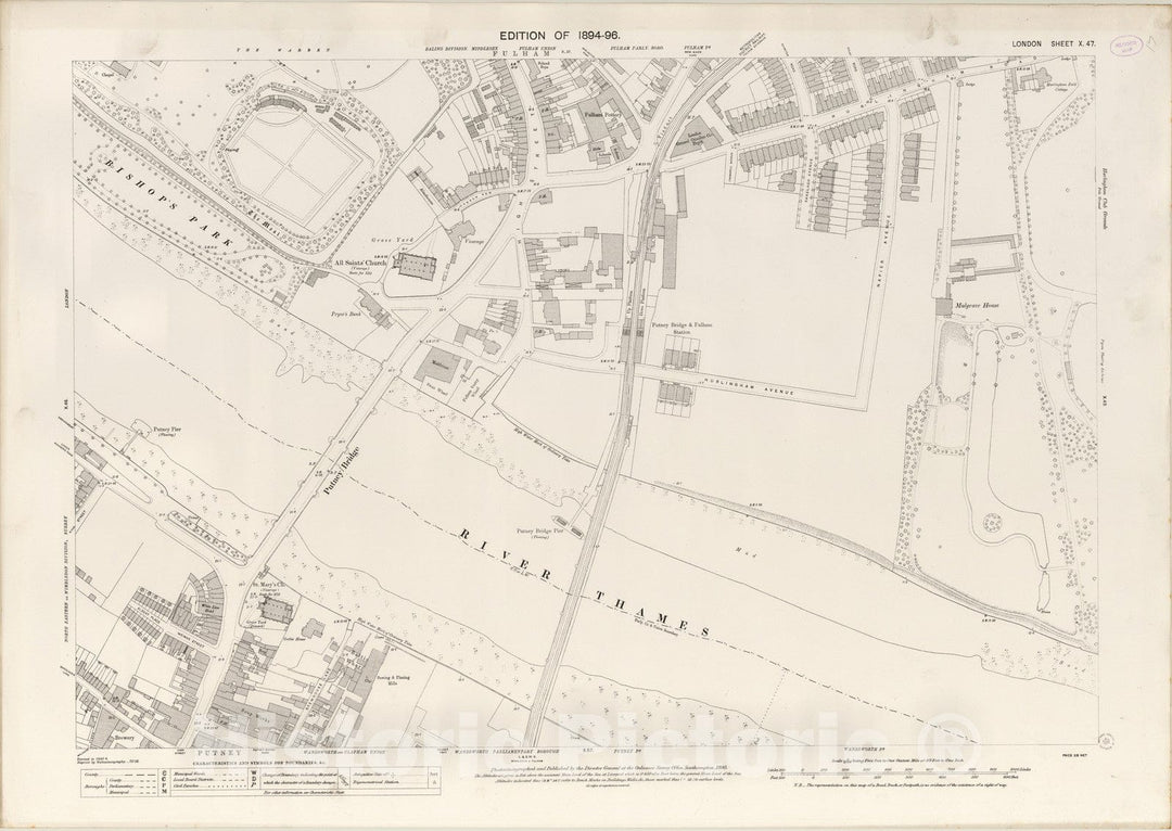 Historic Wall Map : London (England), City Atlas Map, London Sheet X.47 1895 - Vintage Wall Art