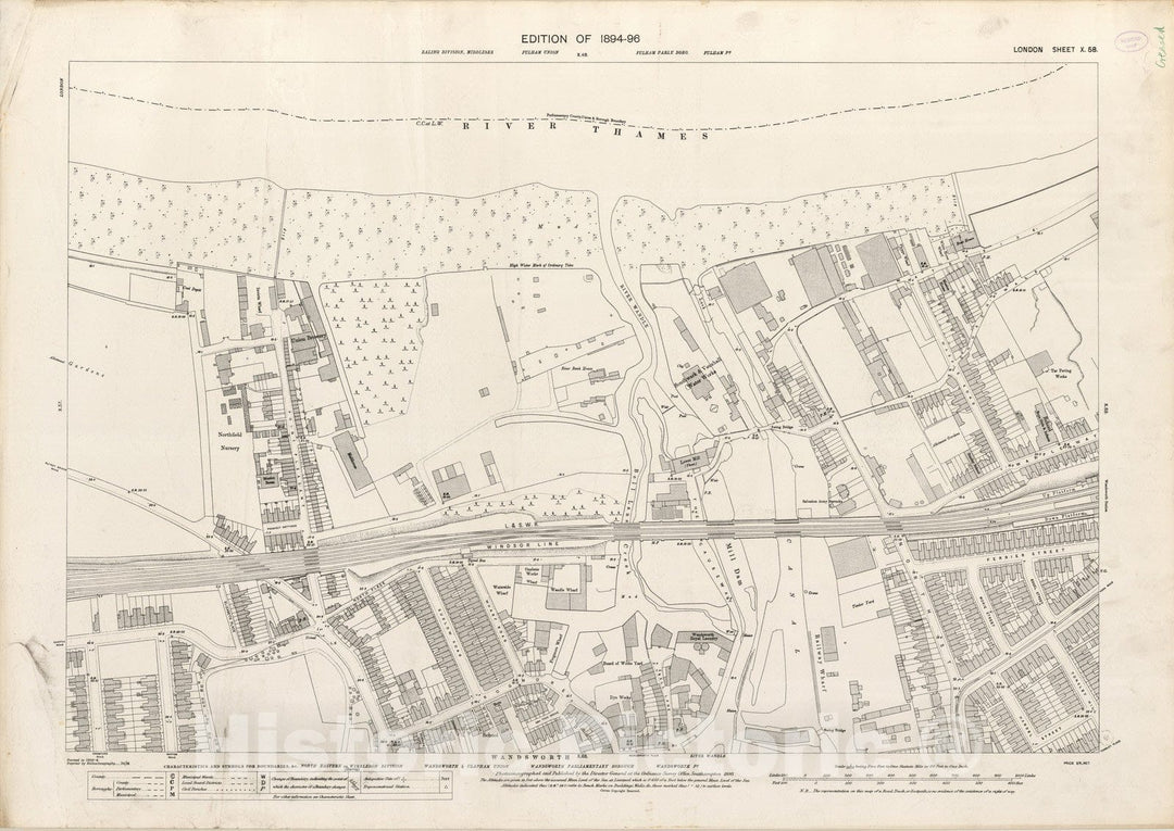 Historic Map : London (England), City Atlas Map, London Sheet X.58 1895 - Vintage Wall Art