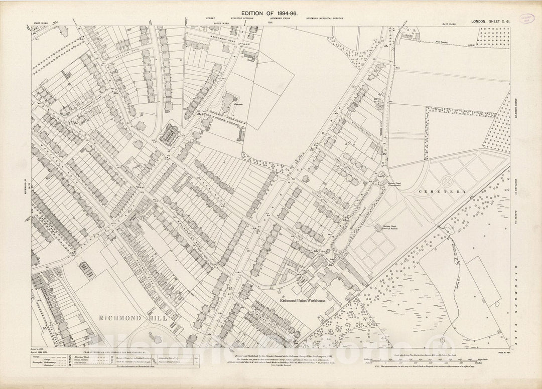 Historic Map : London (England), City Atlas Map, London Sheet X.61 1895 - Vintage Wall Art