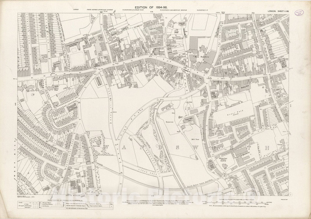 Historic Map : London (England), City Atlas Map, London Sheet X.68 1895 - Vintage Wall Art