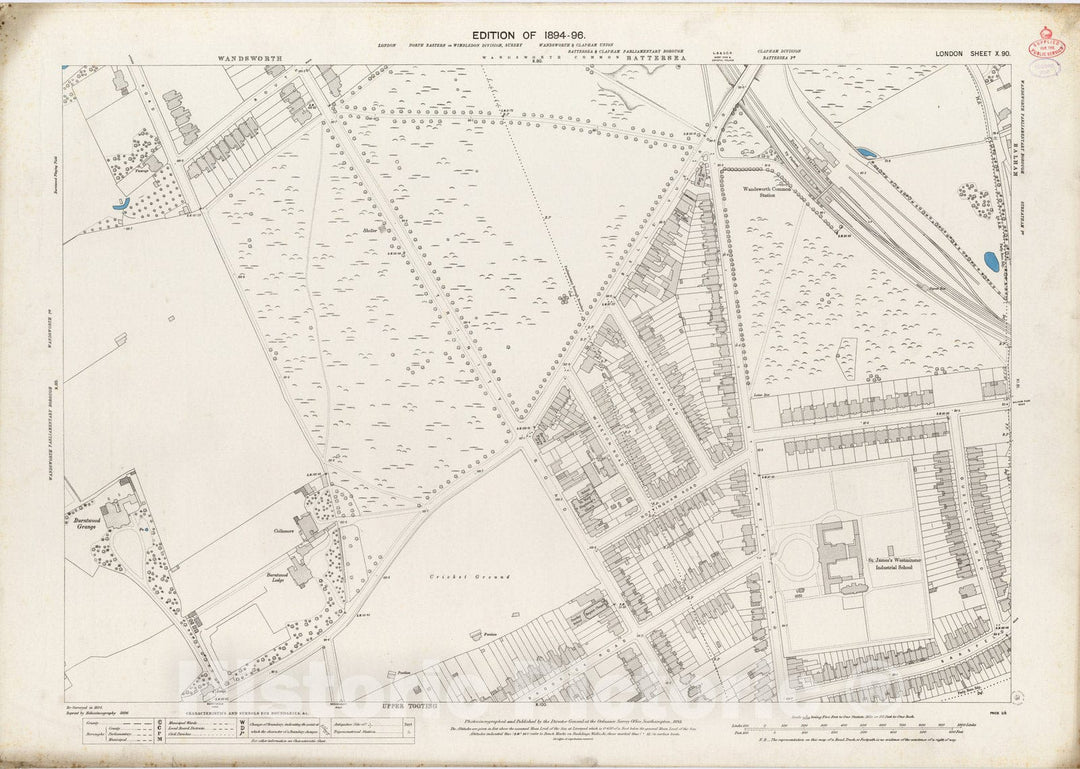 Historic Map : London (England), City Atlas Map, London Sheet X.90 1895 - Vintage Wall Art