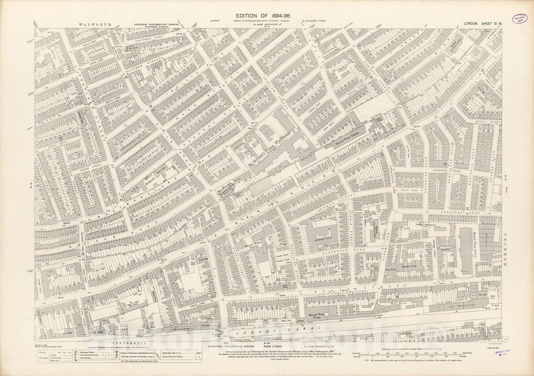 Historic Map : London (England), City Atlas Map, London Sheet XI.16 1895 - Vintage Wall Art