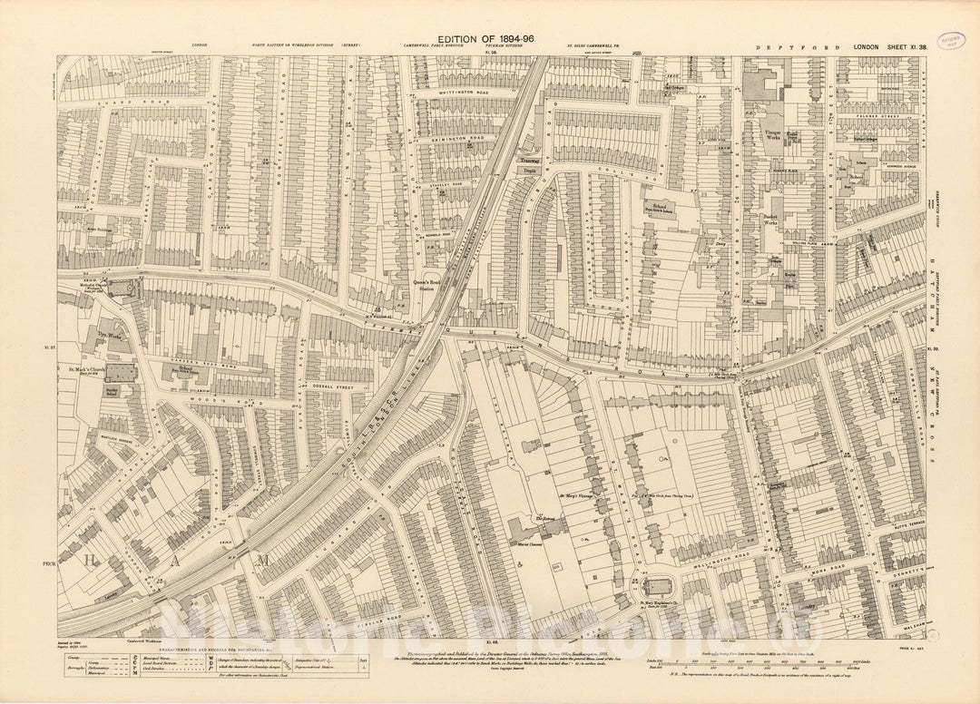 Historic Map : London (England), City Atlas Map, London Sheet XI.38 1895 - Vintage Wall Art