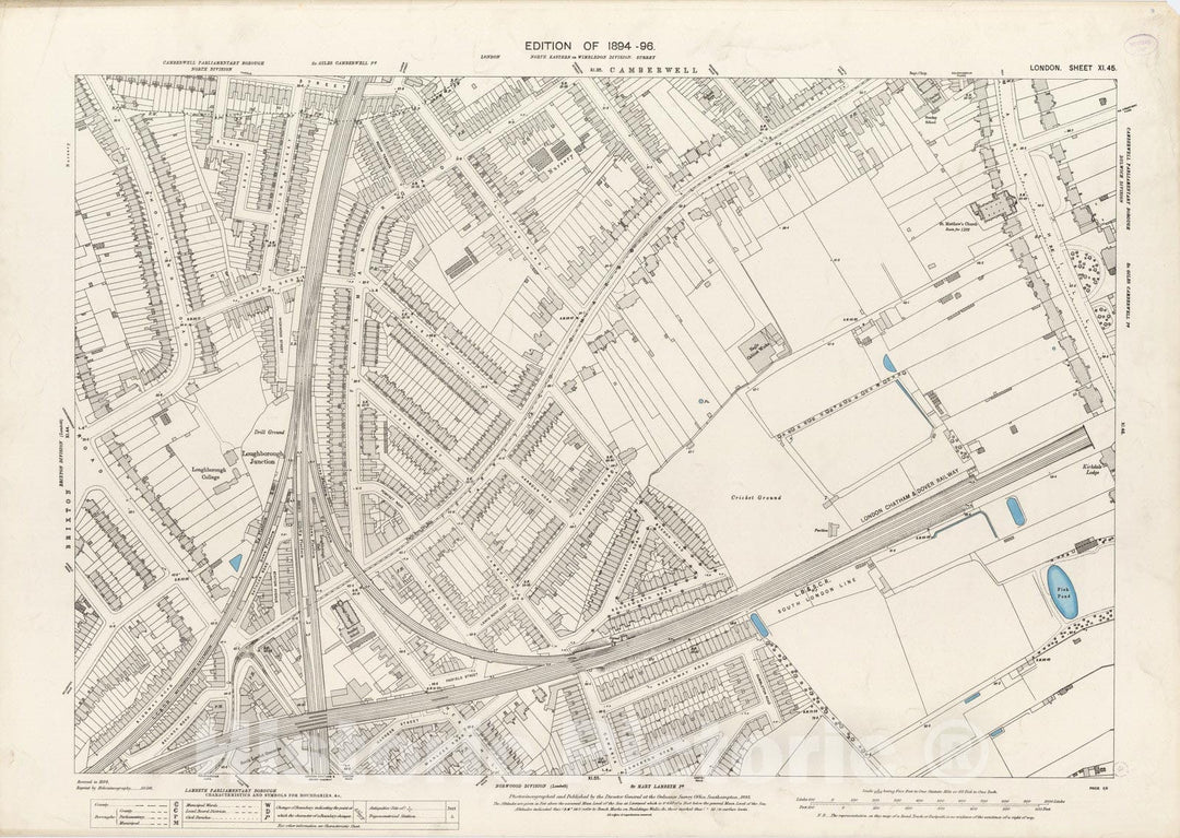 Historic Map : London (England), City Atlas Map, London Sheet XI.45 1895 - Vintage Wall Art