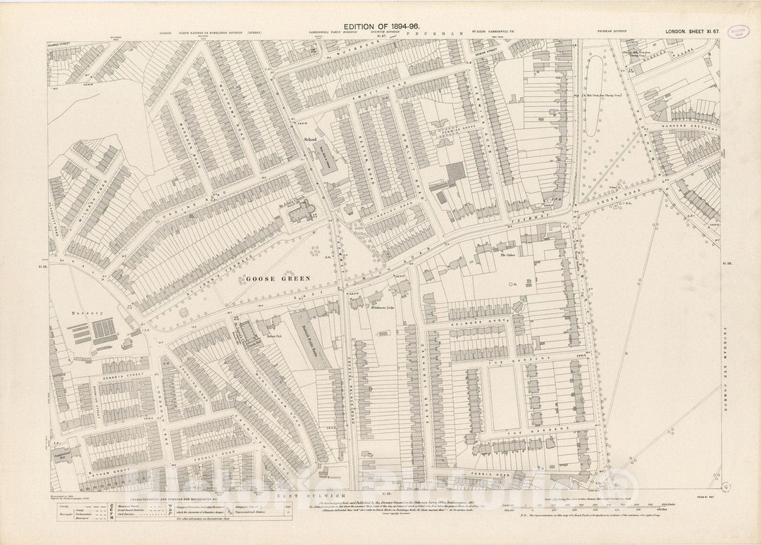 Historic Map : London (England), City Atlas Map, London Sheet XI.57 1895 - Vintage Wall Art