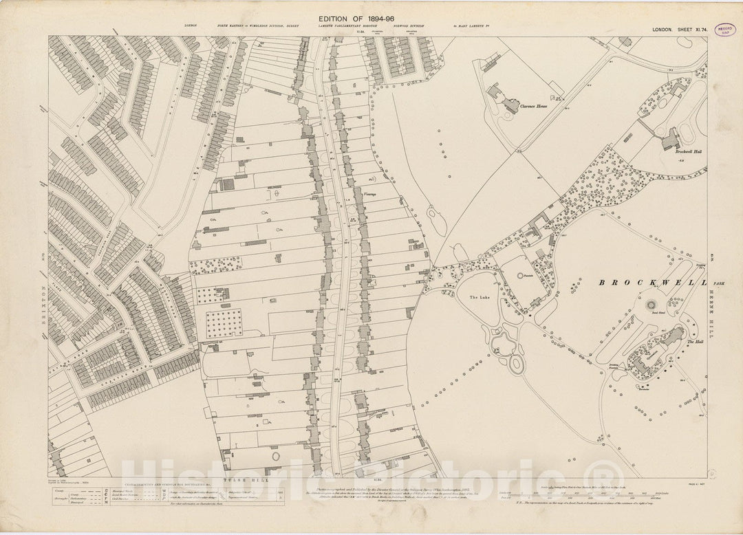 Historic Map : London (England), City Atlas Map, London Sheet XI.74 1895 - Vintage Wall Art