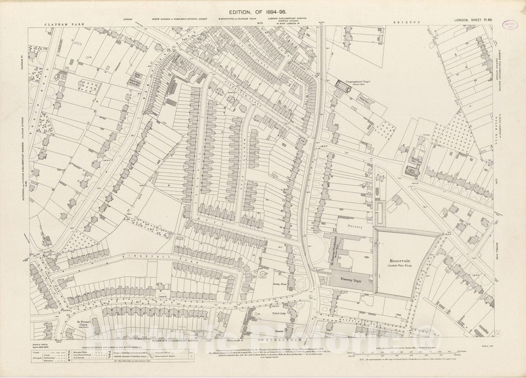 Historic Map : London (England), City Atlas Map, London Sheet XI.83 1895 - Vintage Wall Art