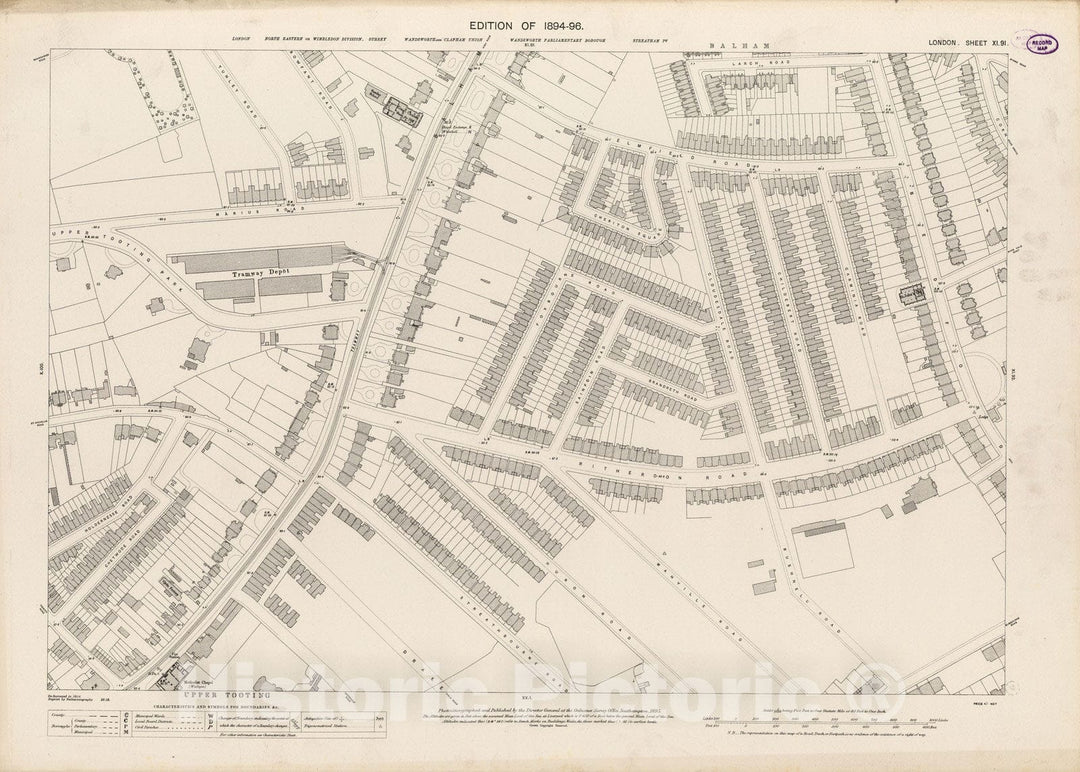 Historic Map : London (England), City Atlas Map, London Sheet XI.91 1895 - Vintage Wall Art