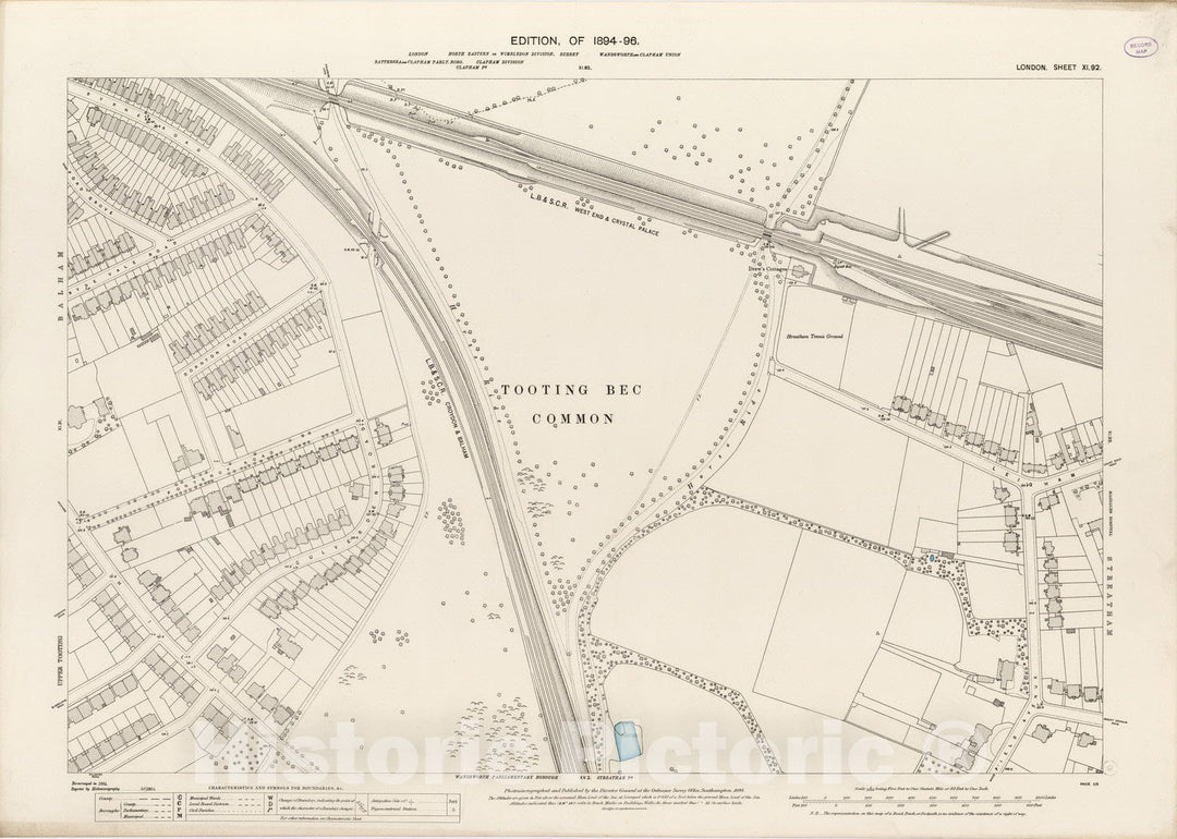 Historic Wall Map : London (England), City Atlas Map, London Sheet XI.92 1895 - Vintage Wall Art