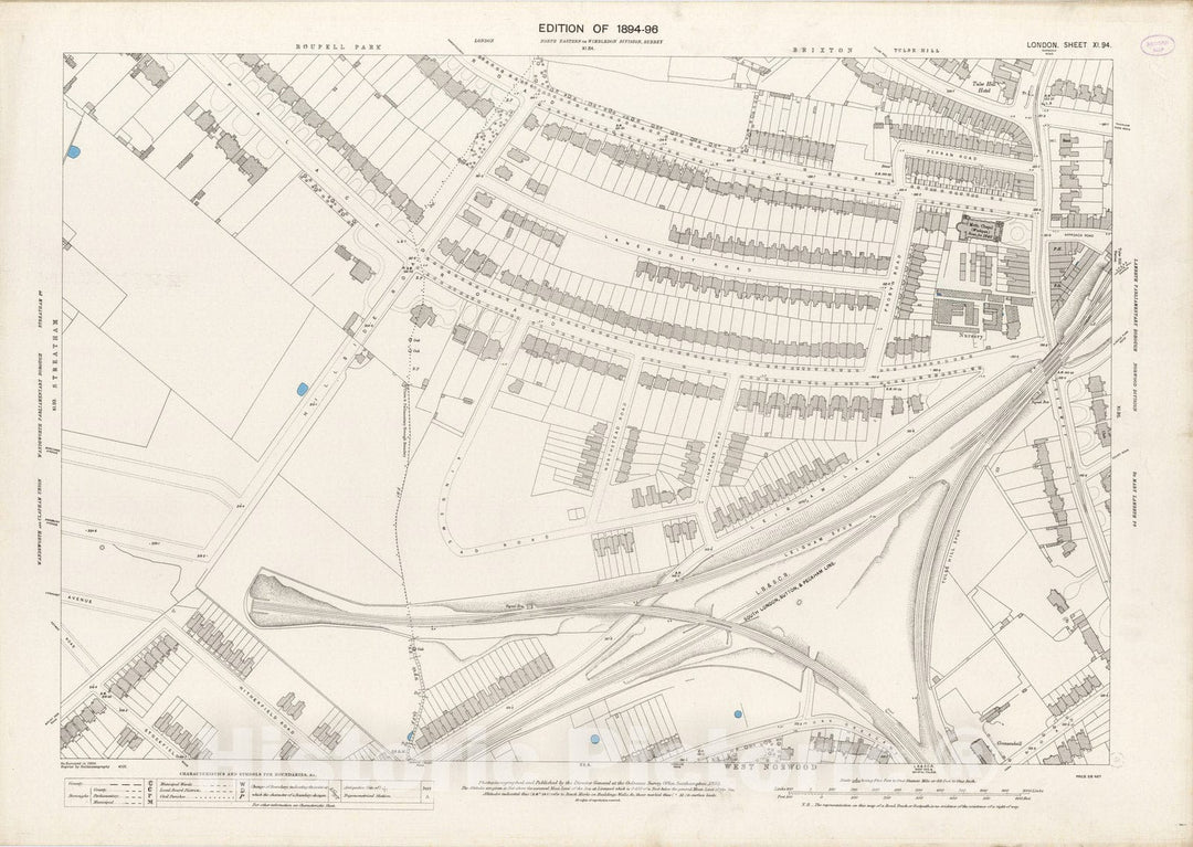 Historic Map : London (England), City Atlas Map, London Sheet XI.94 1895 - Vintage Wall Art