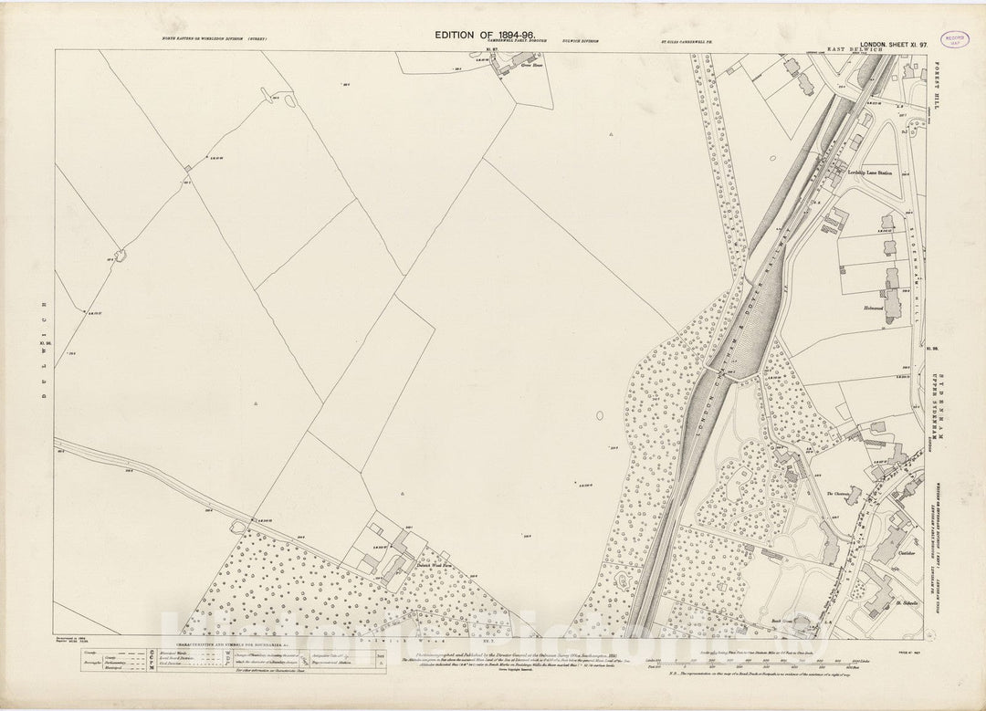 Historic Map : London (England), City Atlas Map, London Sheet XI.97 1895 - Vintage Wall Art