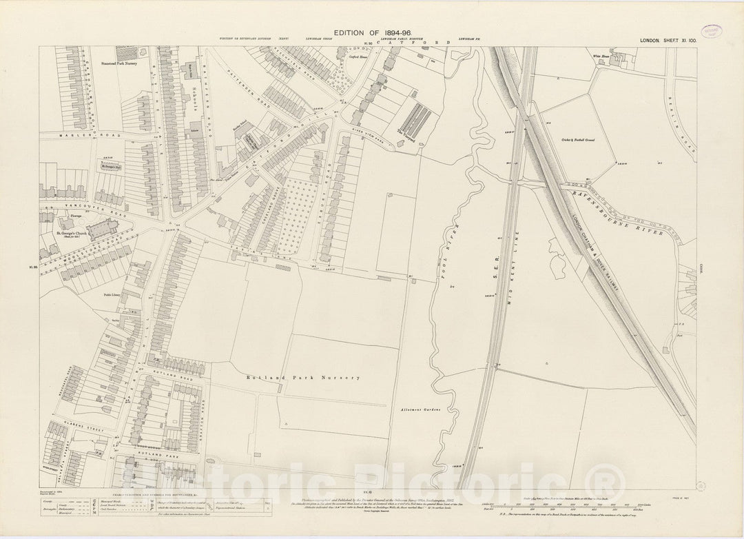 Historic Map : London (England), City Atlas Map, London Sheet XI.100 1895 - Vintage Wall Art