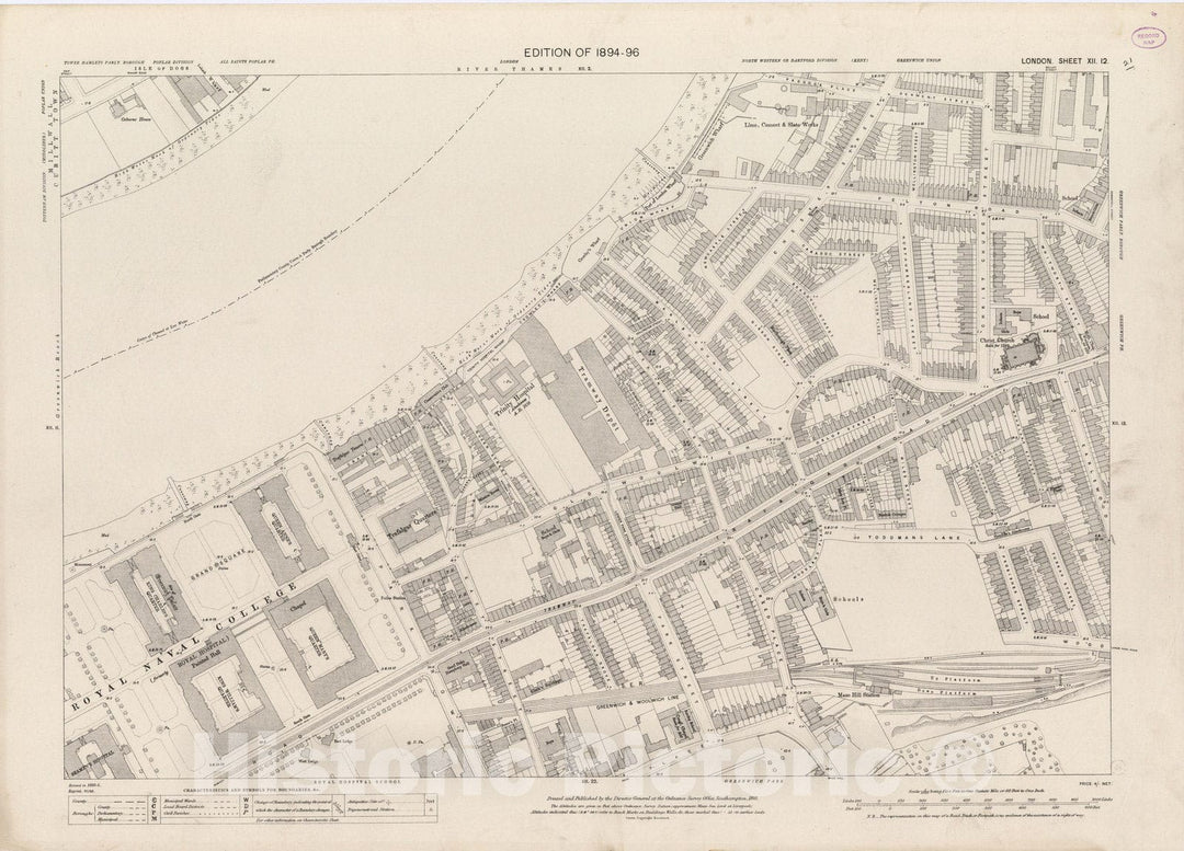 Historic Map : London (England), City Atlas Map, London Sheet XII.12 1895 - Vintage Wall Art