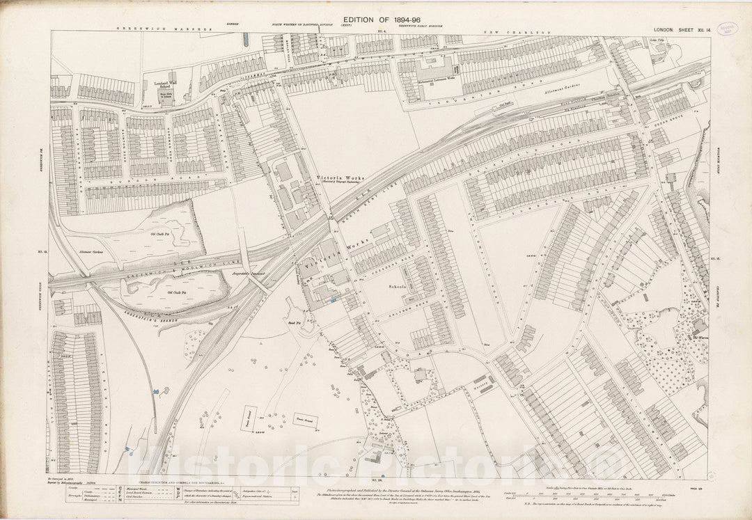 Historic Map : London (England), City Atlas Map, London Sheet XII.14 1895 - Vintage Wall Art