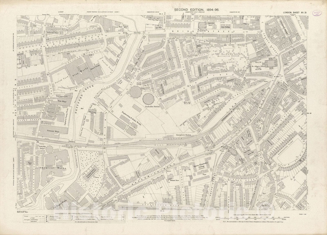 Historic Map : London (England), City Atlas Map, London Sheet XII.21 1895 - Vintage Wall Art