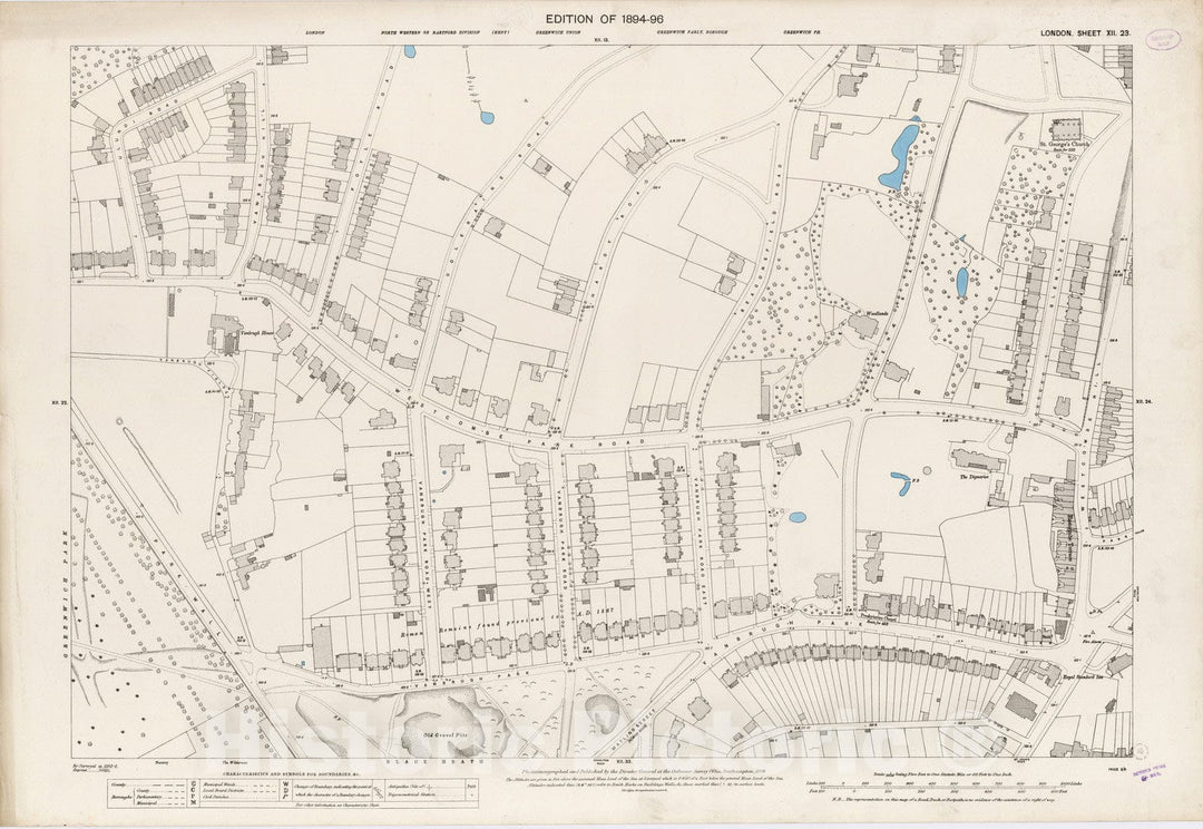 Historic Map : London (England), City Atlas Map, London Sheet XII.23 1895 - Vintage Wall Art