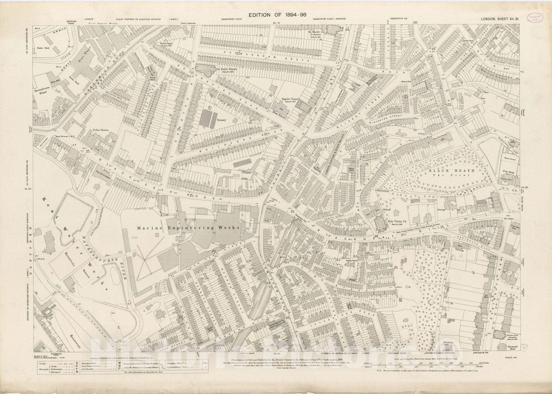 Historic Map : London (England), City Atlas Map, London Sheet XII.31 1895 - Vintage Wall Art