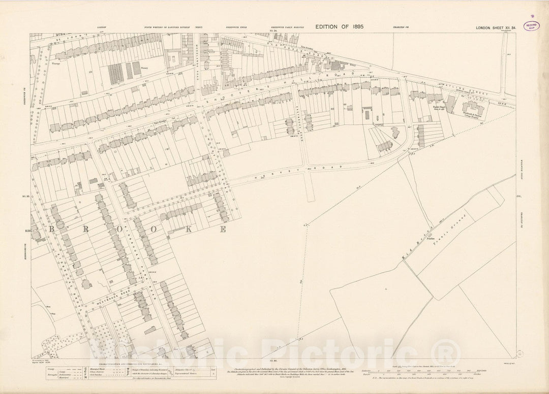 Historic Wall Map : London (England), City Atlas Map, London Sheet XII.34 1895 - Vintage Wall Art