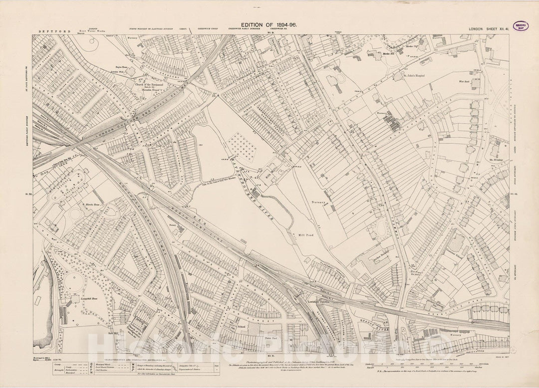 Historic Map : London (England), City Atlas Map, London Sheet XII.41 1895 - Vintage Wall Art