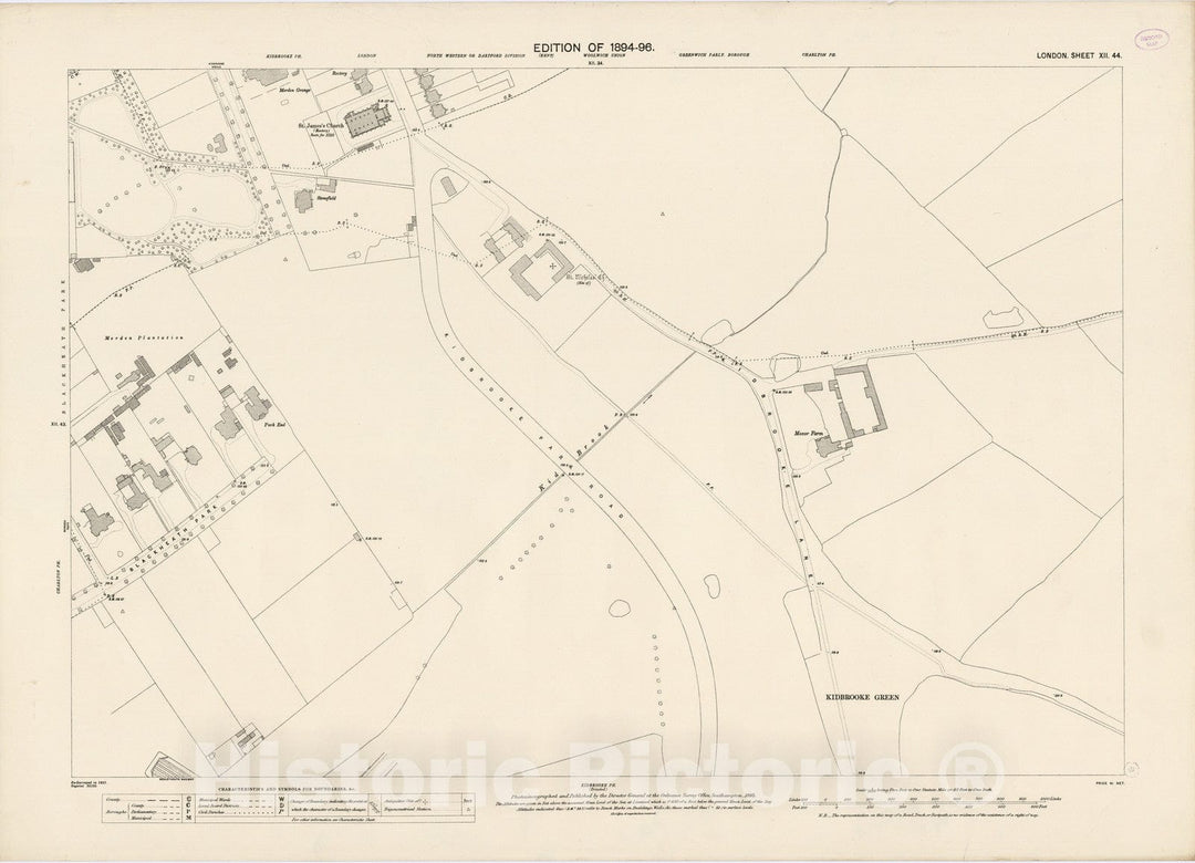 Historic Map : London (England), City Atlas Map, London Sheet XII.44 1895 - Vintage Wall Art