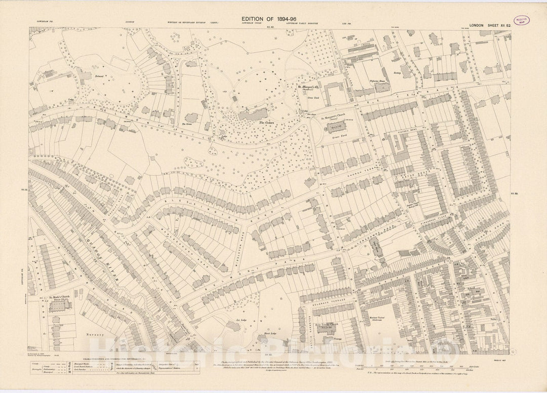 Historic Map : London (England), City Atlas Map, London Sheet XII.52 1895 - Vintage Wall Art