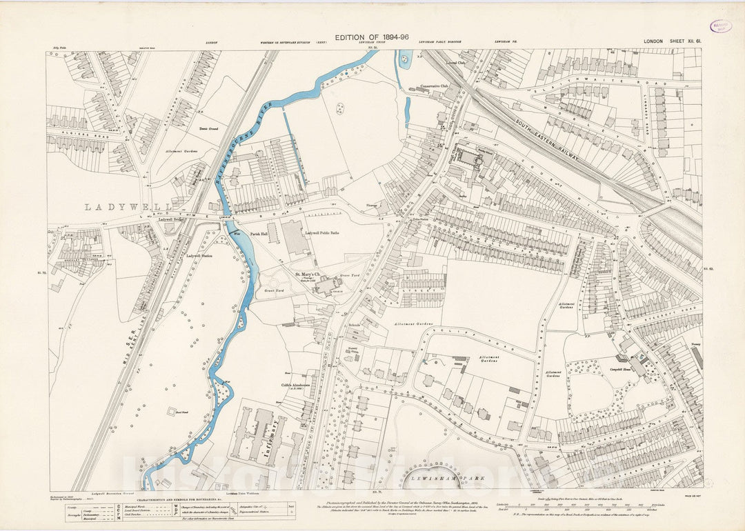 Historic Map : London (England), City Atlas Map, London Sheet XII.61 1895 - Vintage Wall Art