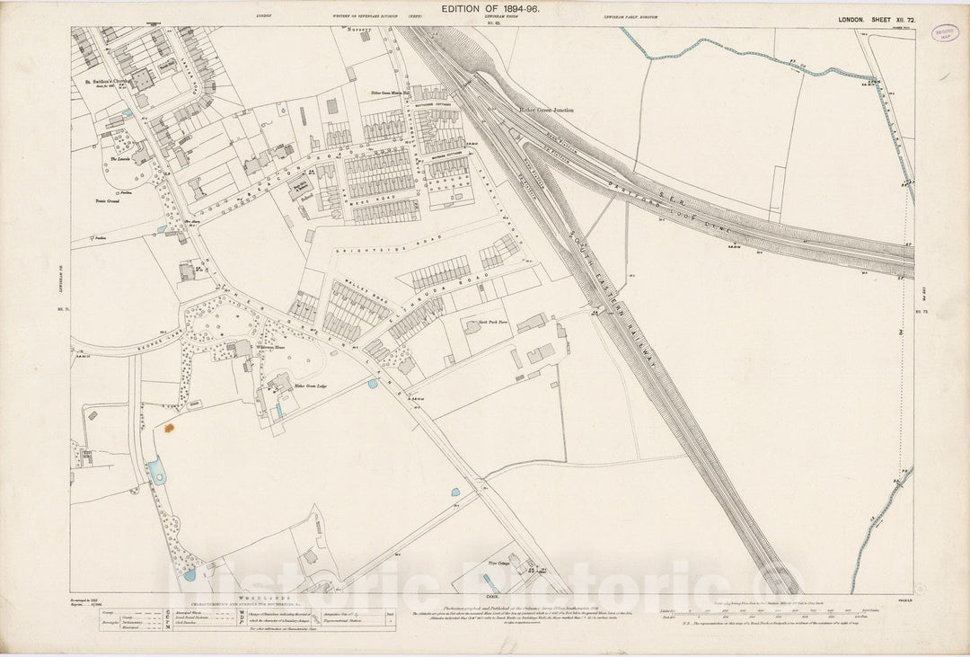 Historic Wall Map : London (England), City Atlas Map, London Sheet XII.72 1895 - Vintage Wall Art