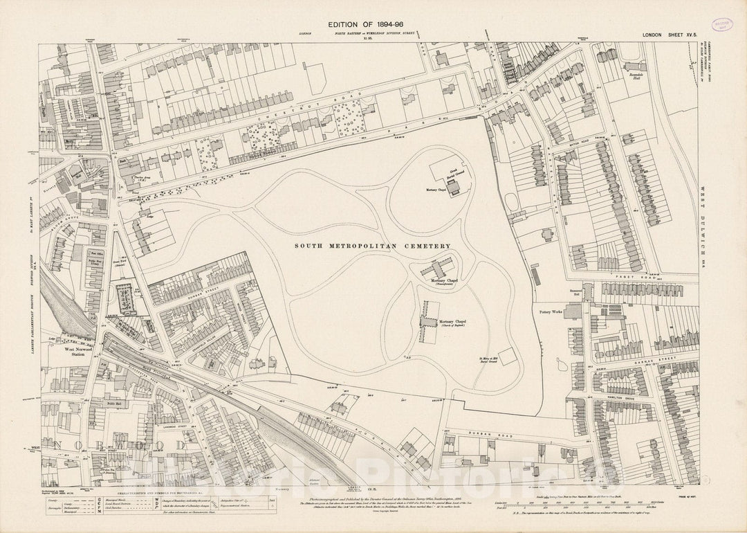 Historic Map : London (England), City Atlas Map, London Sheet XV.5 1895 - Vintage Wall Art