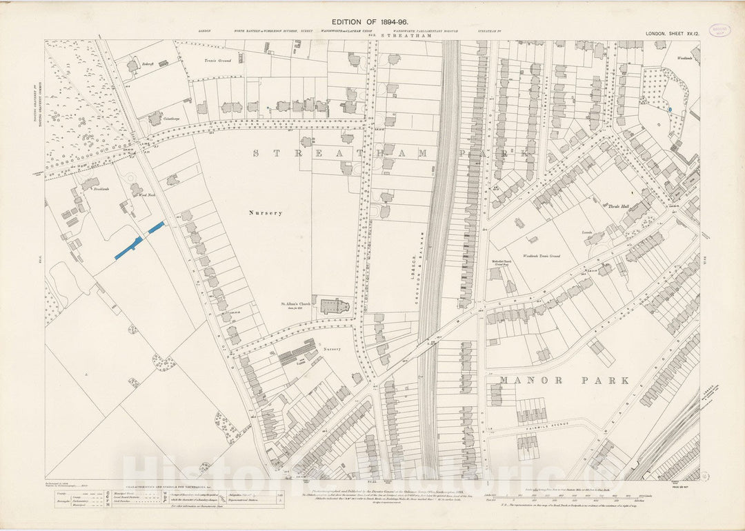 Historic Wall Map : London (England), City Atlas Map, London Sheet XV.12 1895 - Vintage Wall Art