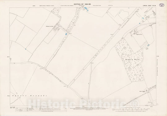 Historic Wall Map : London (England), City Atlas Map, London Sheet XV.34 1895 - Vintage Wall Art