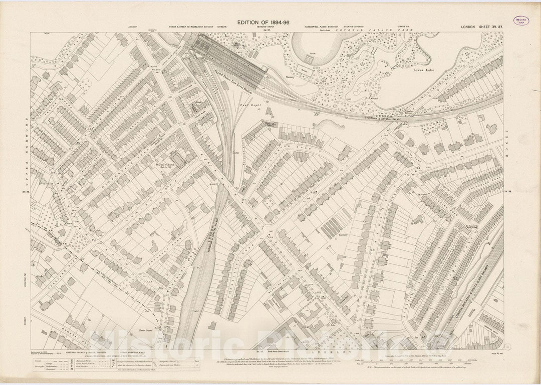 Historic Map : London (England), City Atlas Map, London Sheet XV.37 1896 - Vintage Wall Art