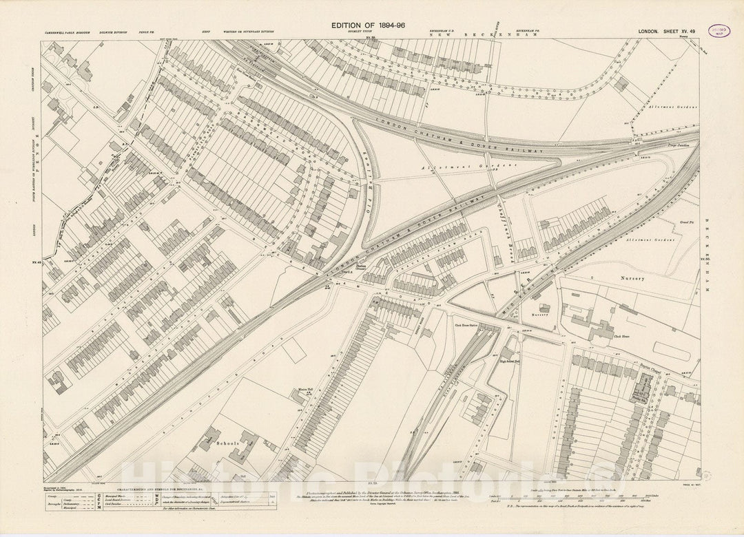 Historic Wall Map : London (England), City Atlas Map, London Sheet XV.49 1895 - Vintage Wall Art