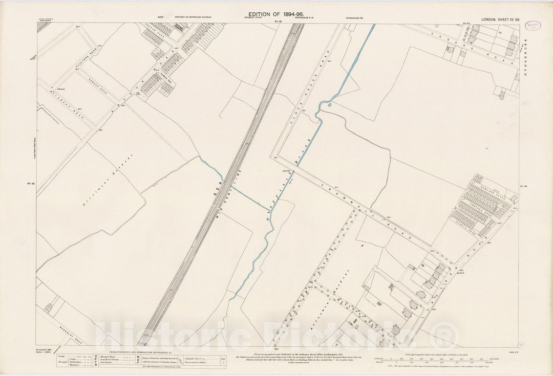 Historic Wall Map : London (England), City Atlas Map, London Sheet XV.59 1895 - Vintage Wall Art