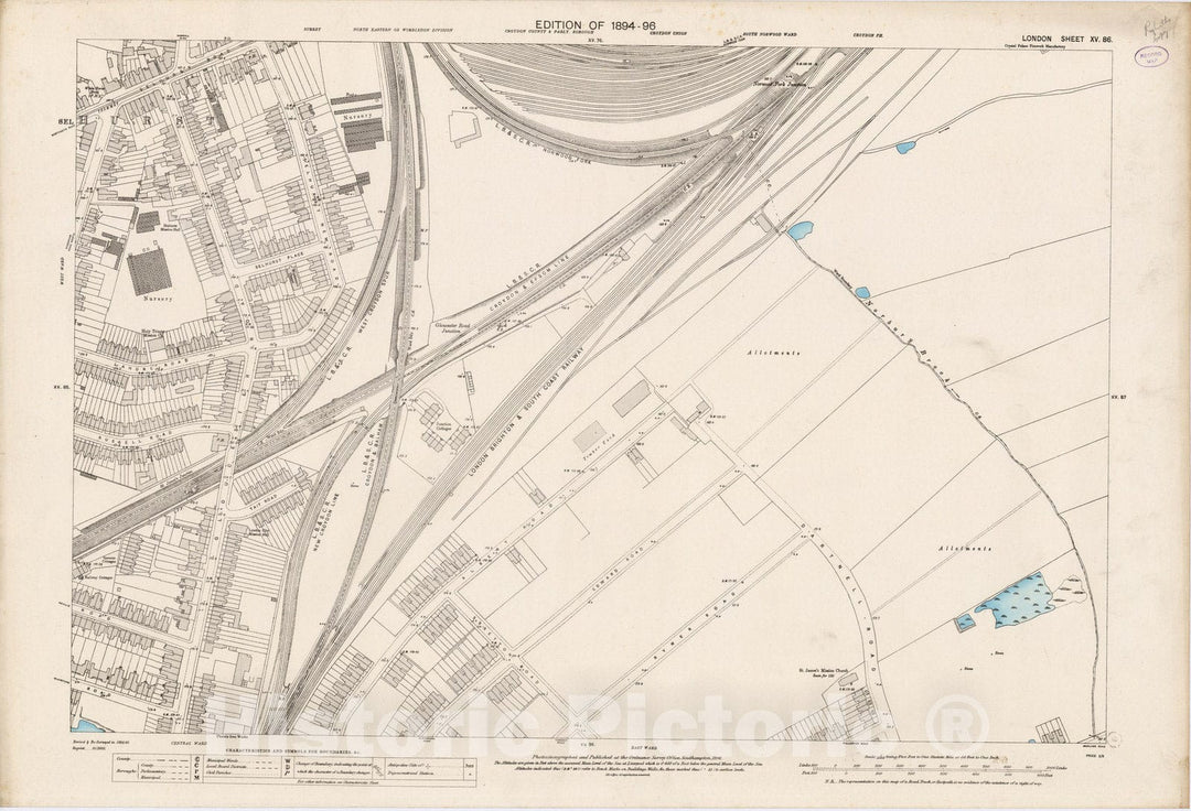 Historic Map : London (England), City Atlas Map, London Sheet XV.86 1896 - Vintage Wall Art