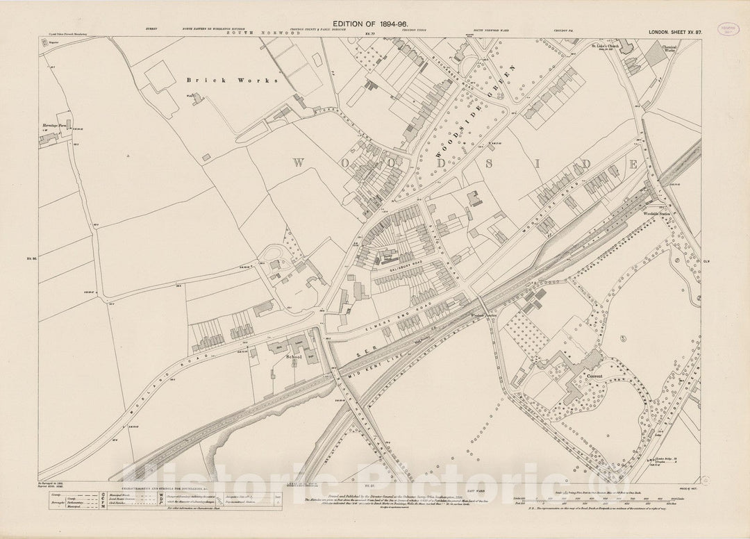 Historic Map : London (England), City Atlas Map, London Sheet XV.87 1896 - Vintage Wall Art