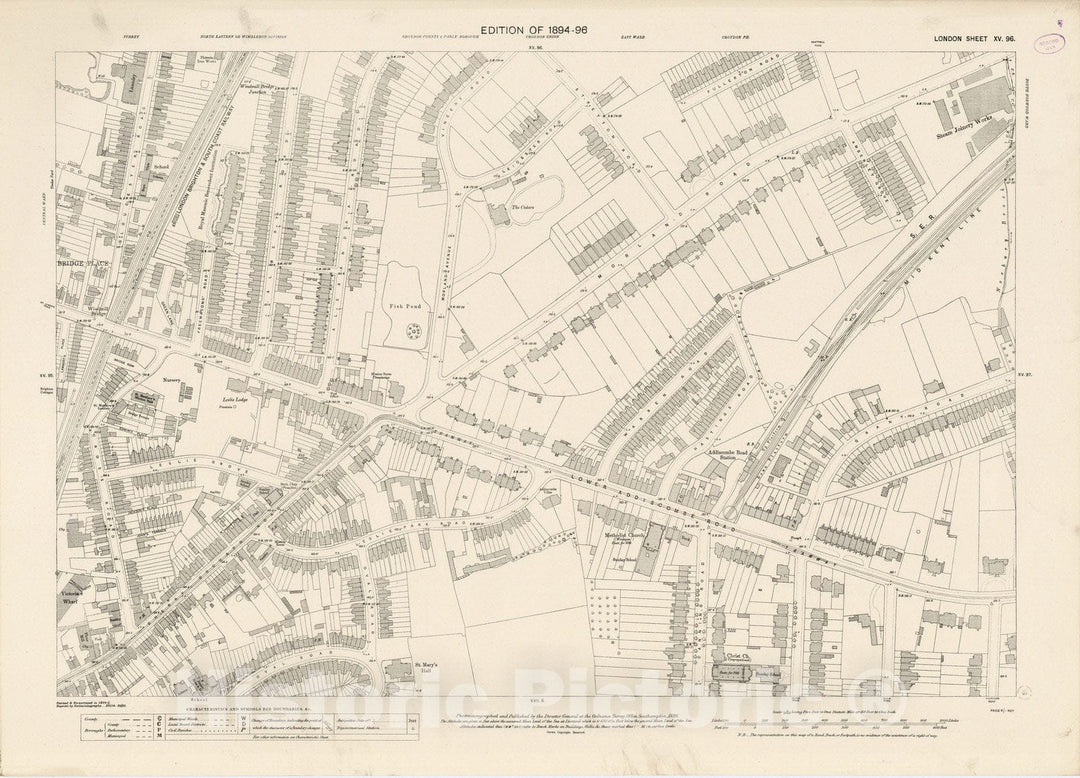 Historic Map : London (England), City Atlas Map, London Sheet XV.96 1896 - Vintage Wall Art