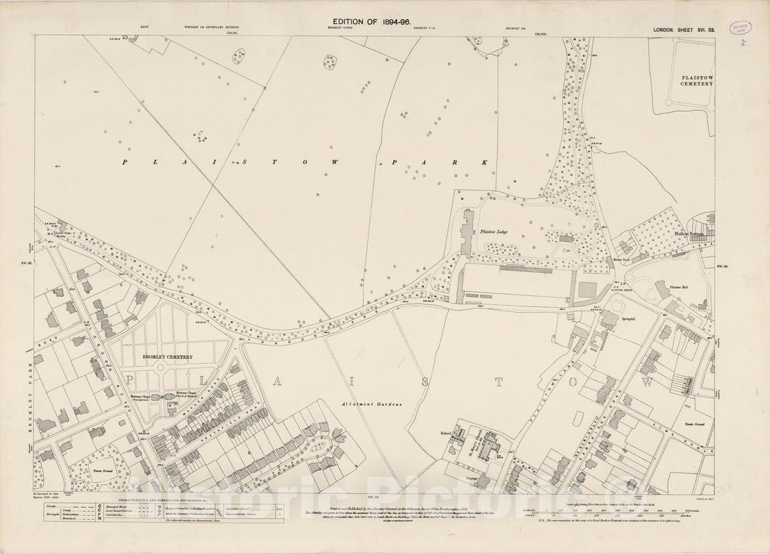 Historic Map : London (England), City Atlas Map, London Sheet XVI.33 1895 - Vintage Wall Art