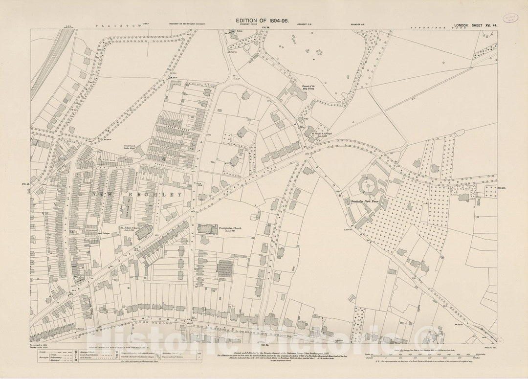 Historic Map : London (England), City Atlas Map, London Sheet XVI.44 1895 - Vintage Wall Art