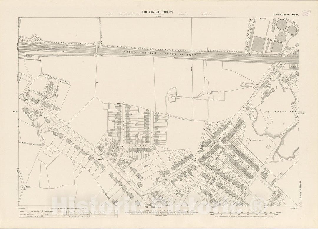 Historic Map : London (England), City Atlas Map, London Sheet XVI.64 1895 - Vintage Wall Art