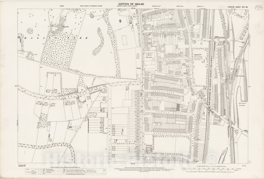 Historic Map : London (England), City Atlas Map, London Sheet XVII.35 1895 - Vintage Wall Art