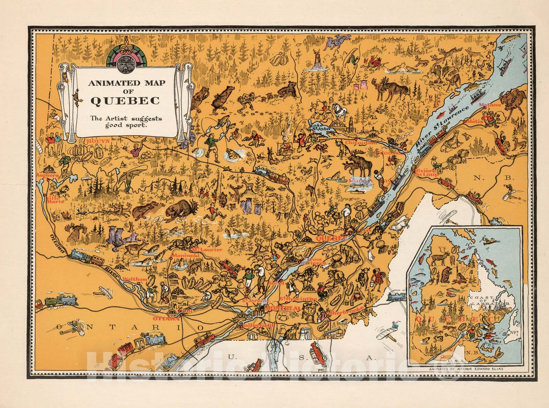 Historic Map : Quebec. 1929 - Vintage Wall Art