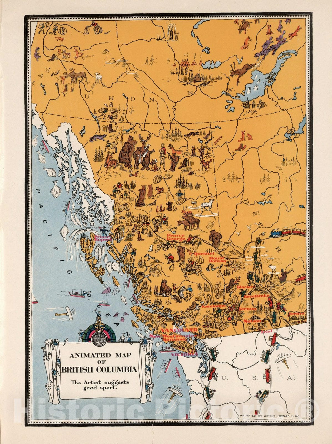 Historic Map : British Columbia. 1929 - Vintage Wall Art