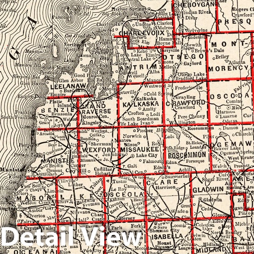 Historic Map : World Atlas Map, Michigan 1893 - Vintage Wall Art