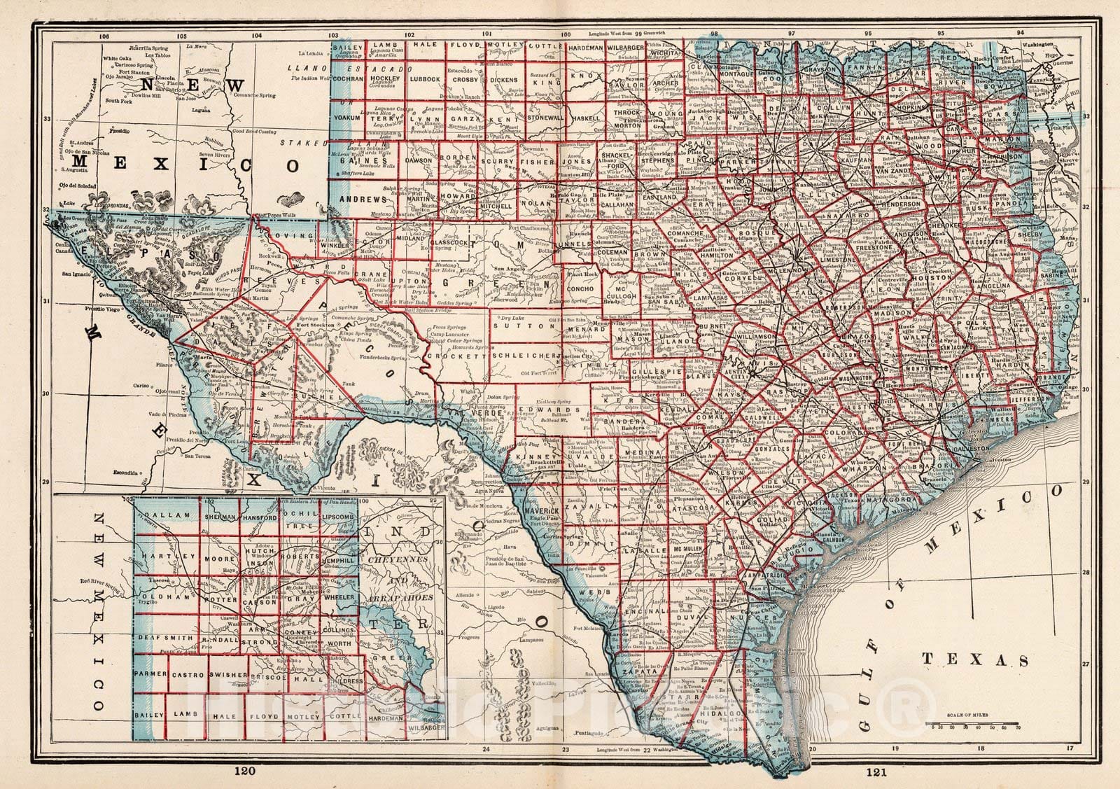 Historic Map : World Atlas Map, Texas 1893 - Vintage Wall Art