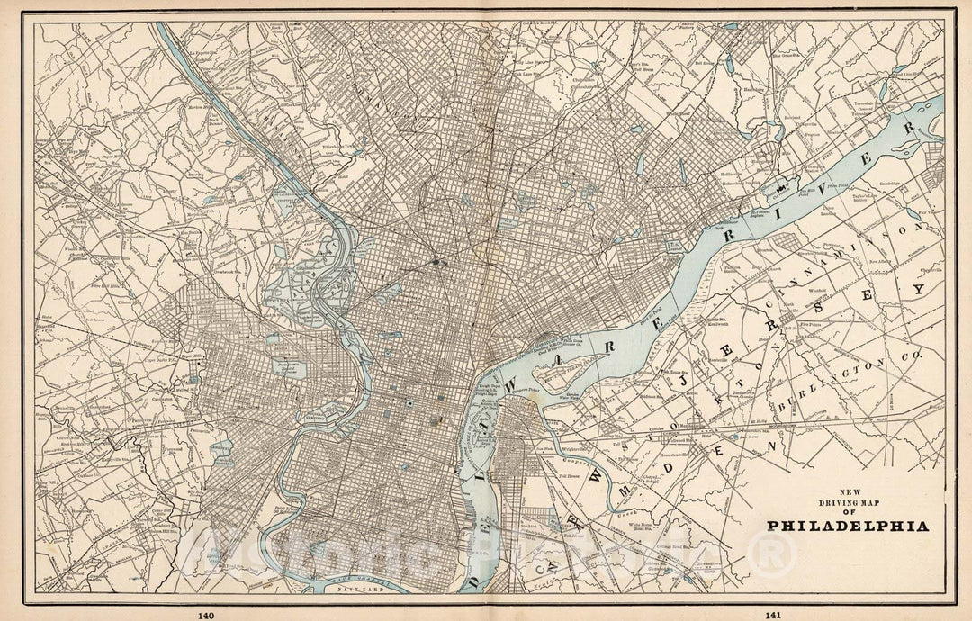 Historic Map : New driving map of Philadelphia, 1893 - Vintage Wall Art