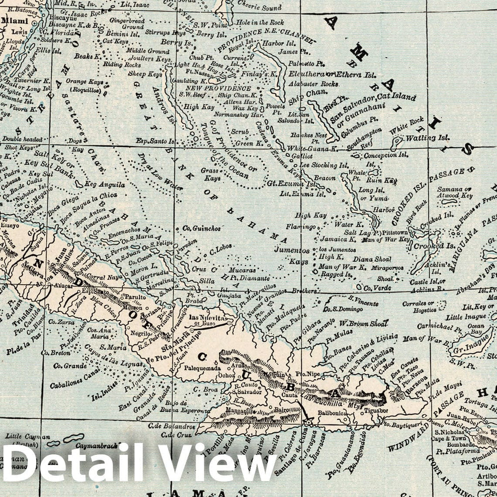 Historic Map : World Atlas Map, Cuba and the Bahama Islands 1893 - Vintage Wall Art