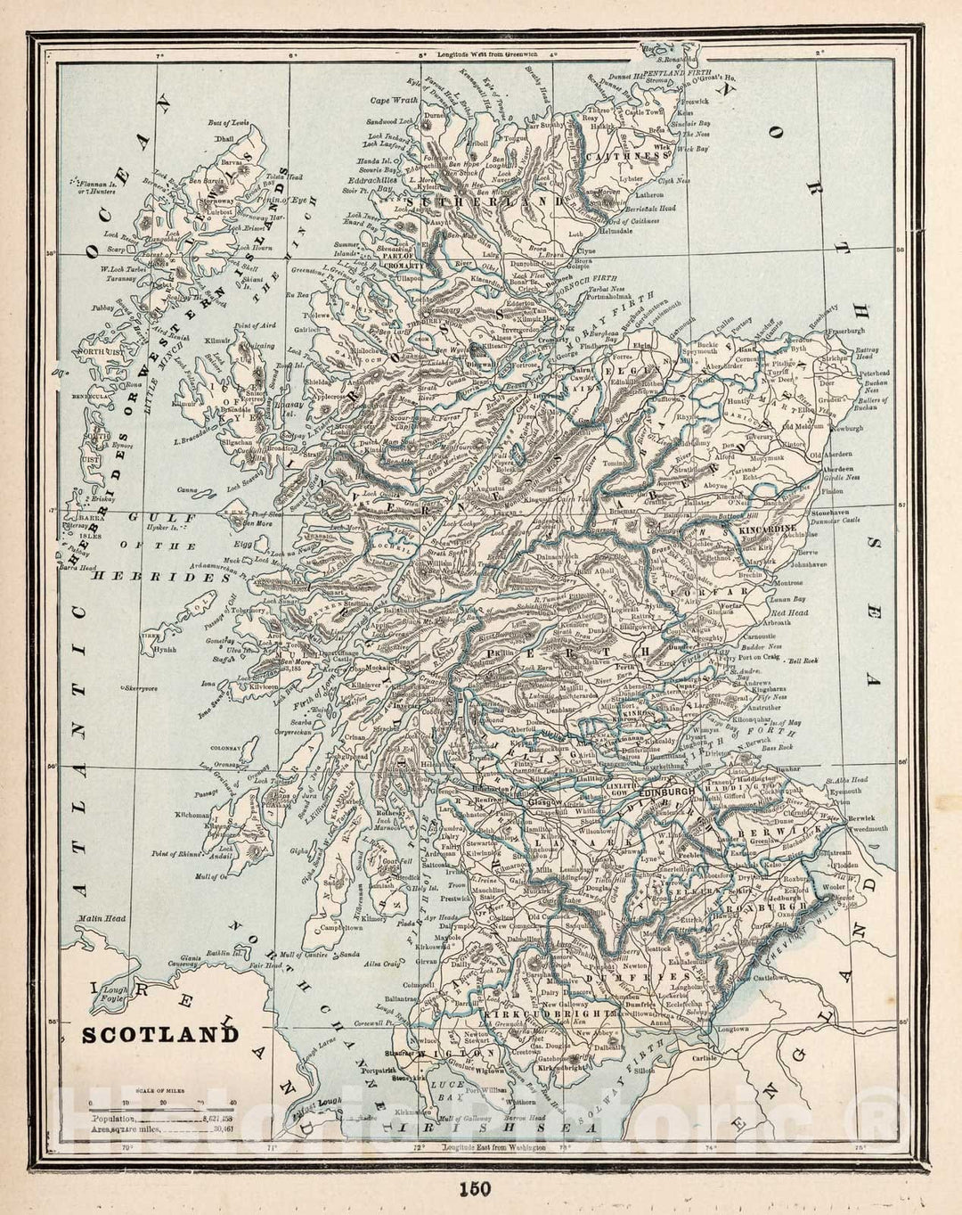 Historic Wall Map : World Atlas Map, Scotland 1893 - Vintage Wall Art