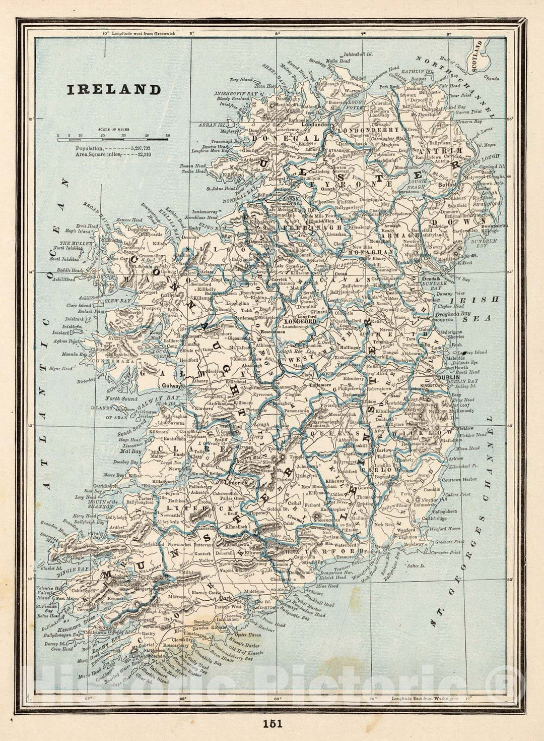 Historic Map : World Atlas Map, Ireland 1893 - Vintage Wall Art